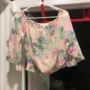 Pink Floral Crop Bell sleeved Top